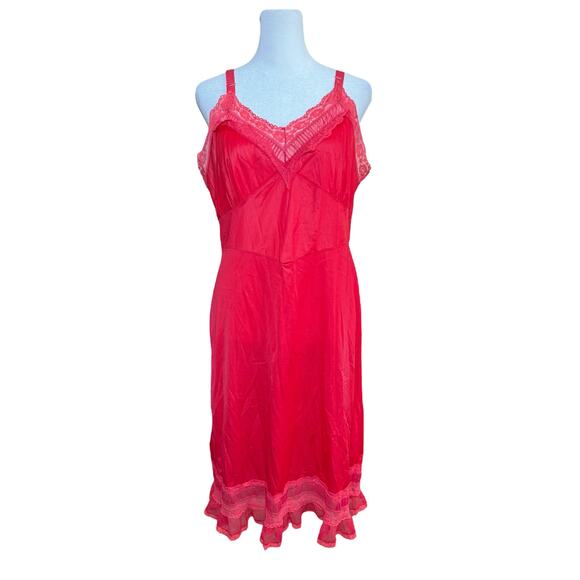 Kel Ray Slip Dress Womens 38 Vintage Lace Trim Red Coquette Ethereal Lolita 1950 - Picture 1 of 12